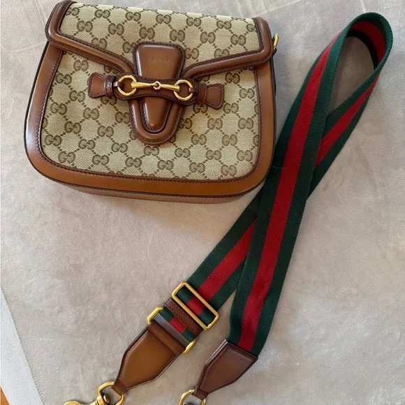 Gucci Brown and Tan Lady Web Crossbody Bag with Gucci Red and Green Strap - Picture 11 of 15